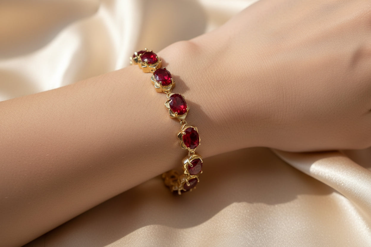 14K RED GEMSTONES TENNIS-STYLE BRACELET MS-19650011