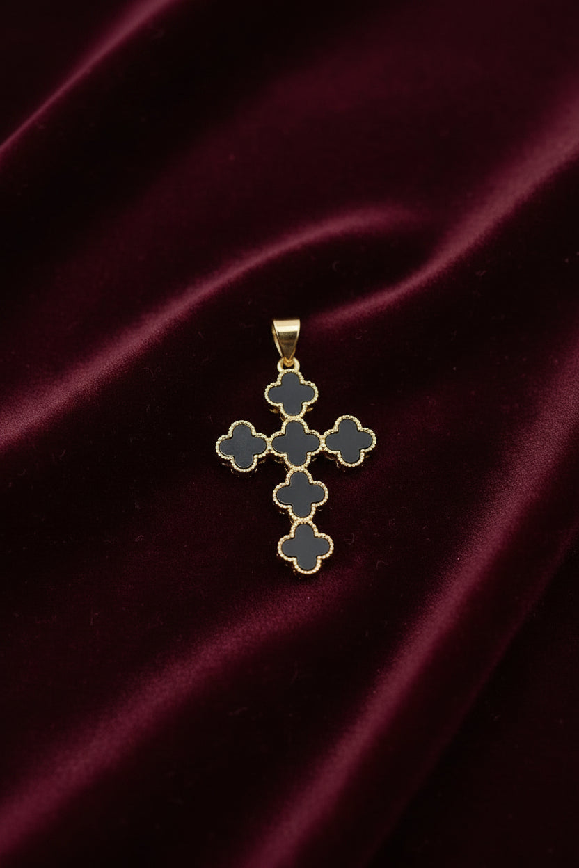 14K BLACK CLOVER CROSS PENDANT