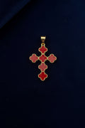 14K RED CLOVER CROSS PENDANT
