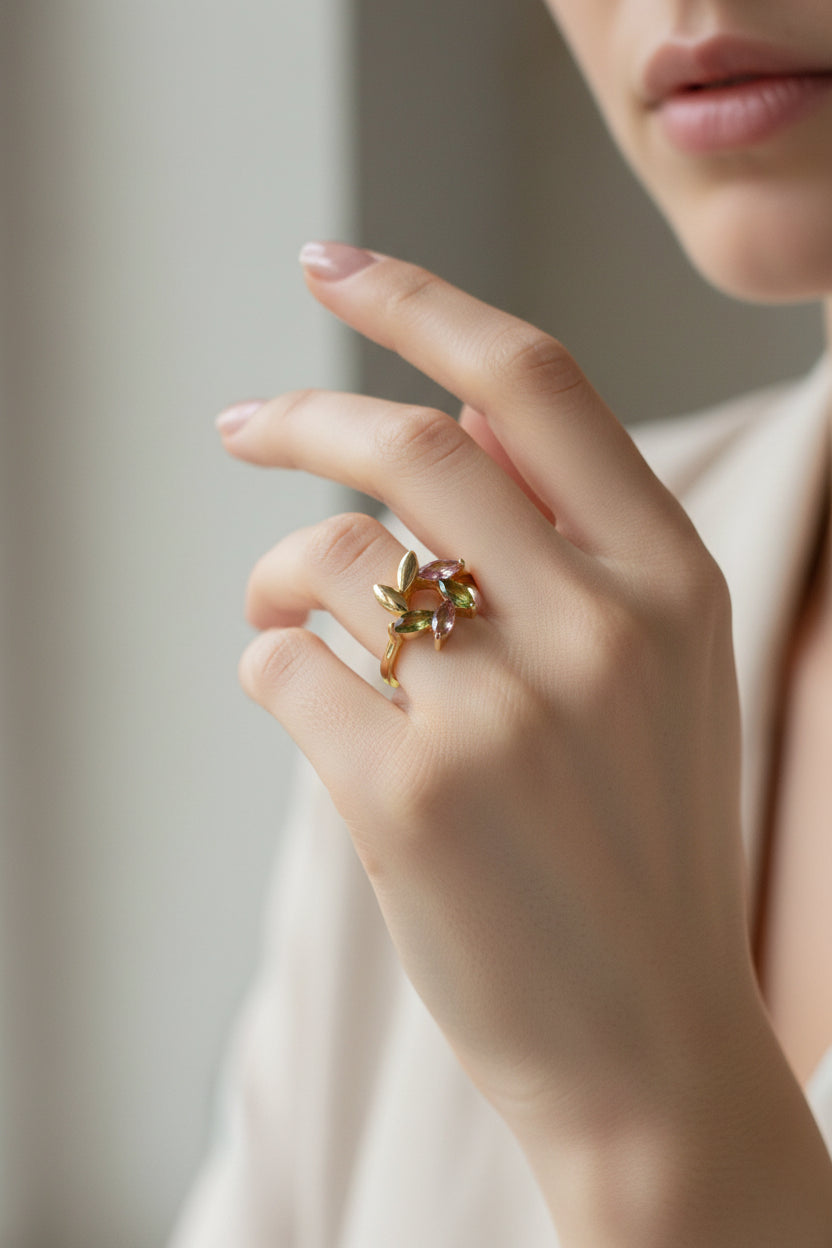 14K MULTI-COLORED LEAF DESIGN RING JZ-26620004