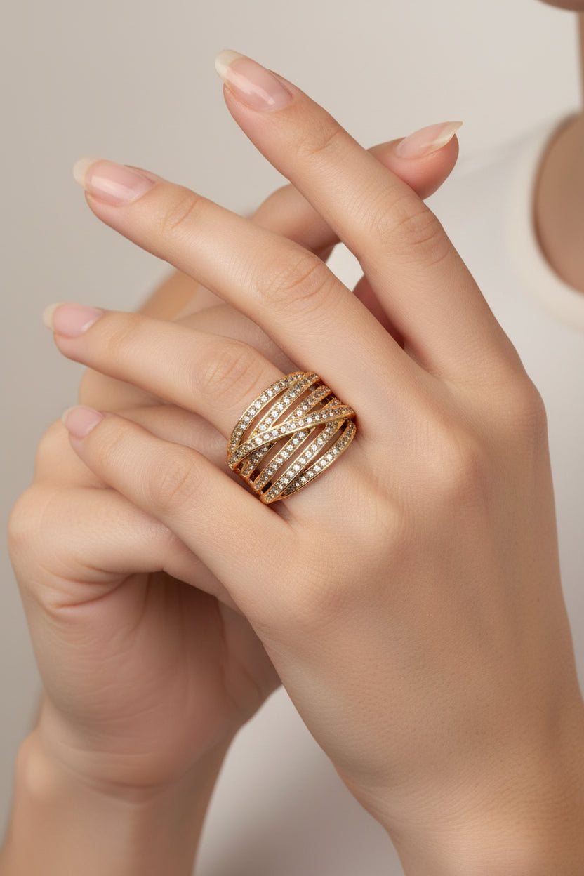 14K MULTI-ROW CROSSOVER RING X001224533