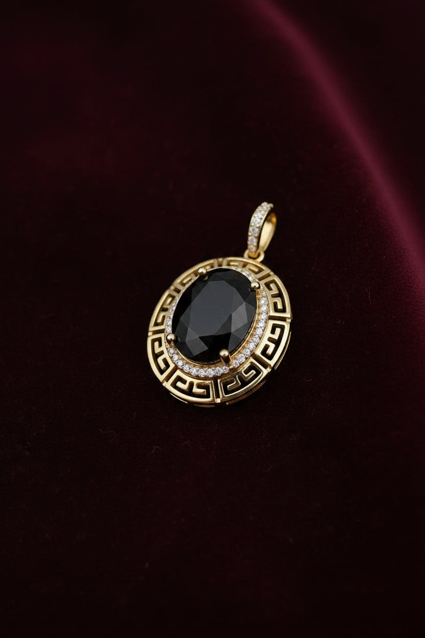 14K OVAL-CUT BLACK ONYX FENDI CENTERPIECE PENDANT DC-25750002