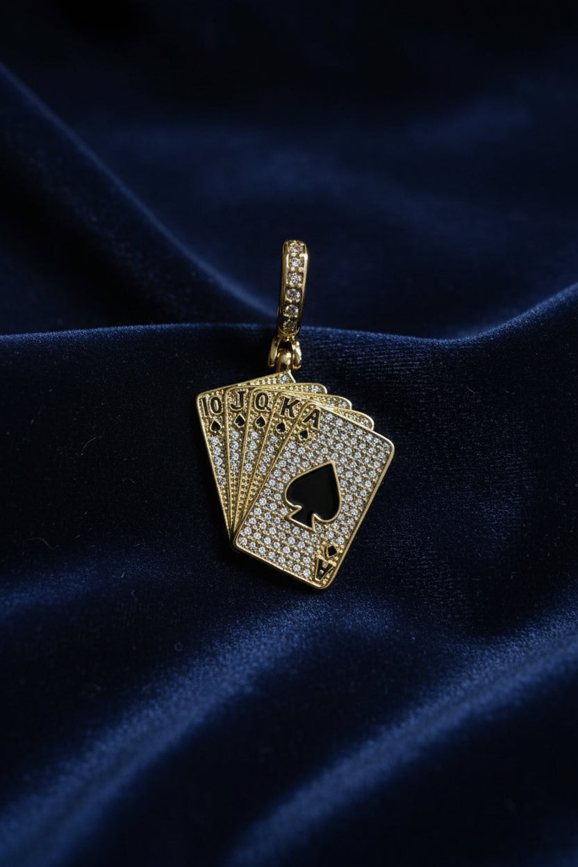 14K ICED OUT POKER CARDS DESIGN PENDANT