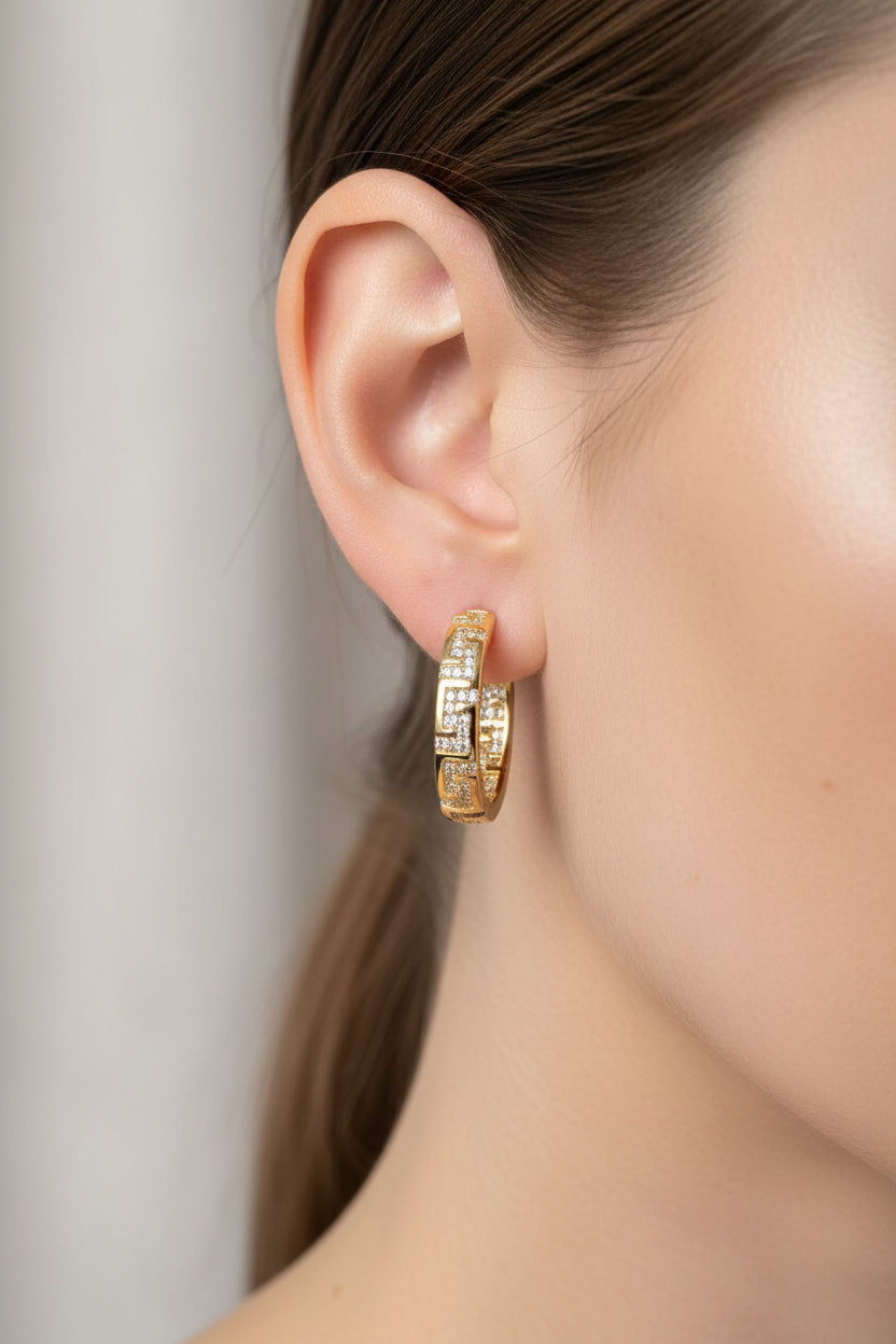 14K GREEK KEY "CZ" DESIGN EARRING RQ392