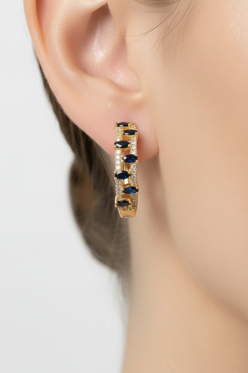 14K BLUE DIAMOND HOOP EARRINGS XP