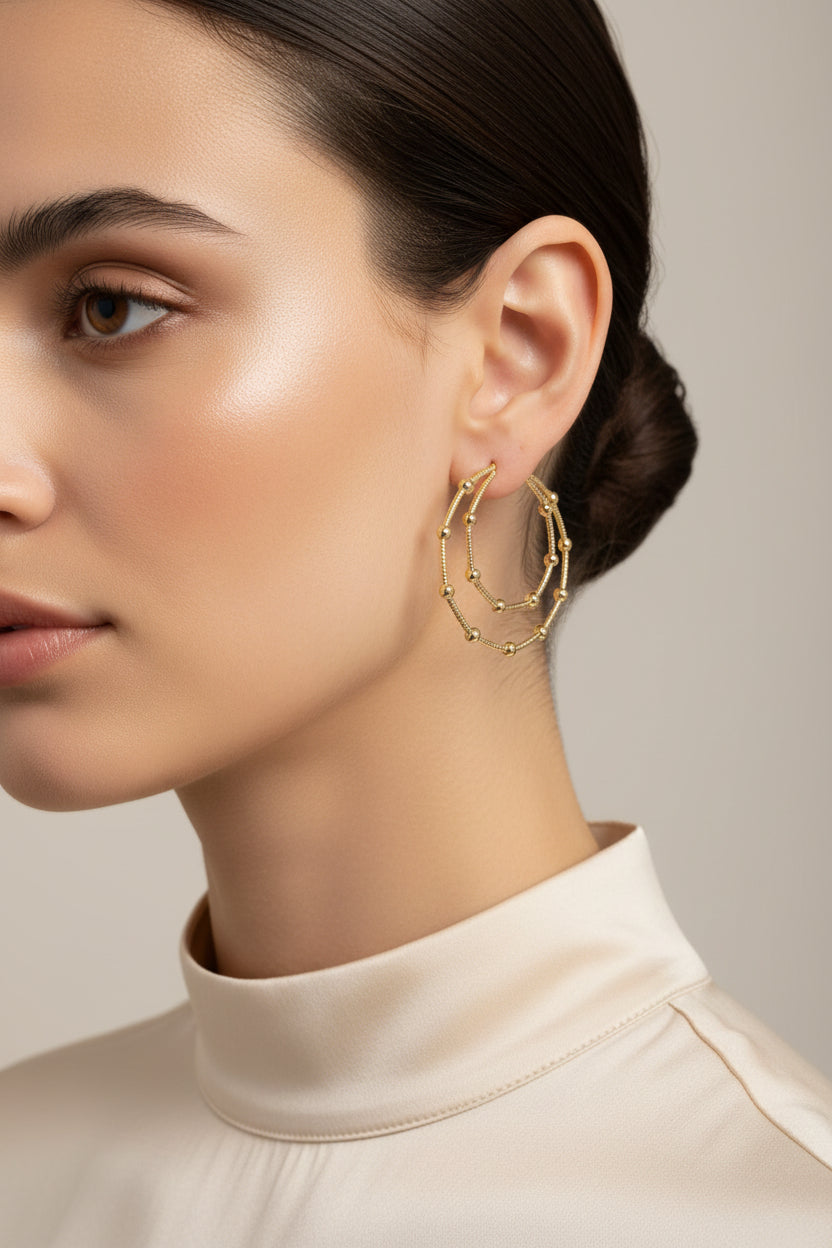 14K BEADED HOOPS EARRINGS R-29410001