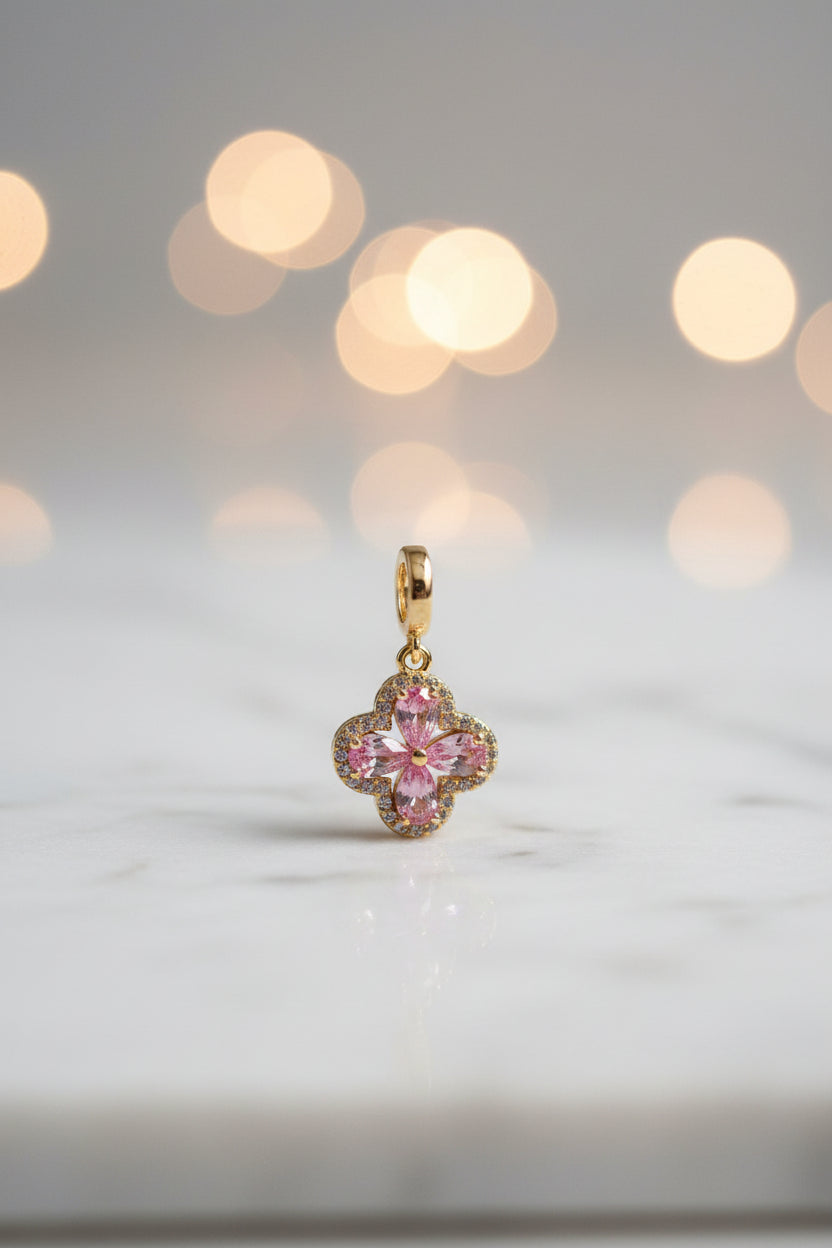 14K PANDORA FLOWER WITH PINK GEMSTONES PENDANT