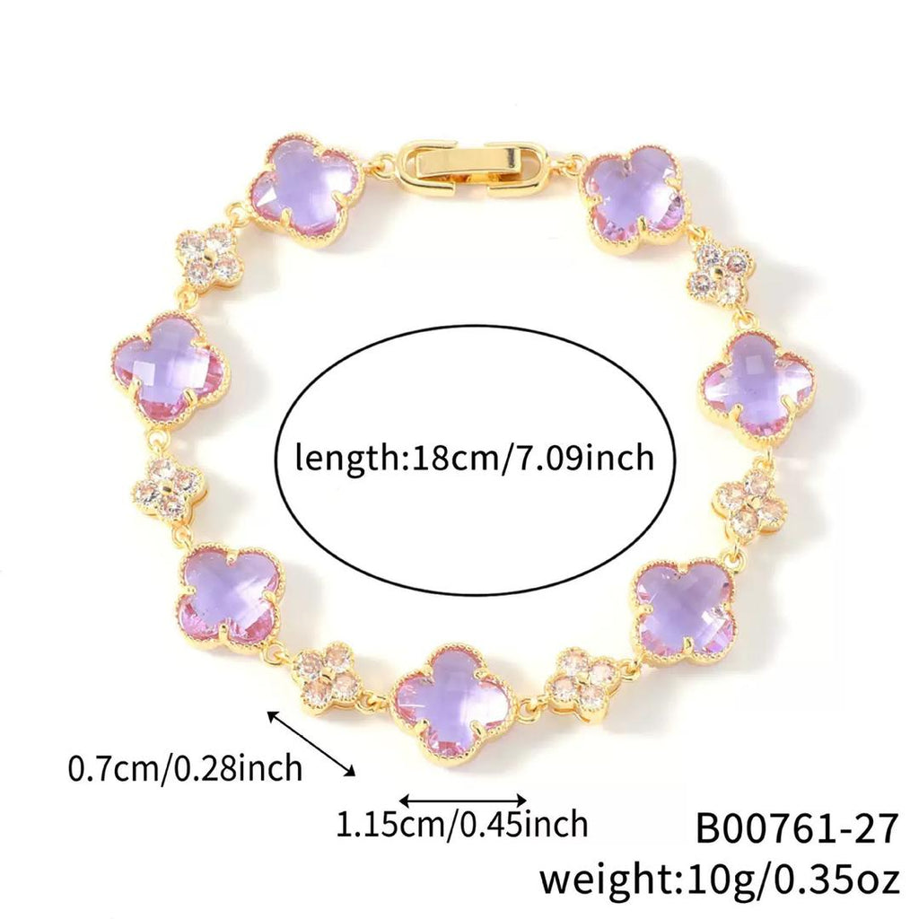 14K CLOVER CRYSTAL BRACELET VARIETY OF COLORS
