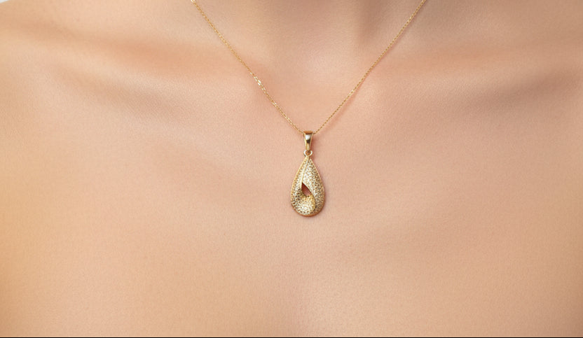 14K TEARDROP STUD EARRINGS WITH PENDANT X001002805