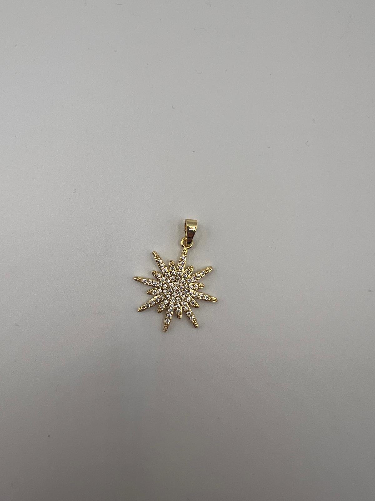 14K SUNBURST CHARM WITH CIRCULAR OPEN CENTER PENDANT