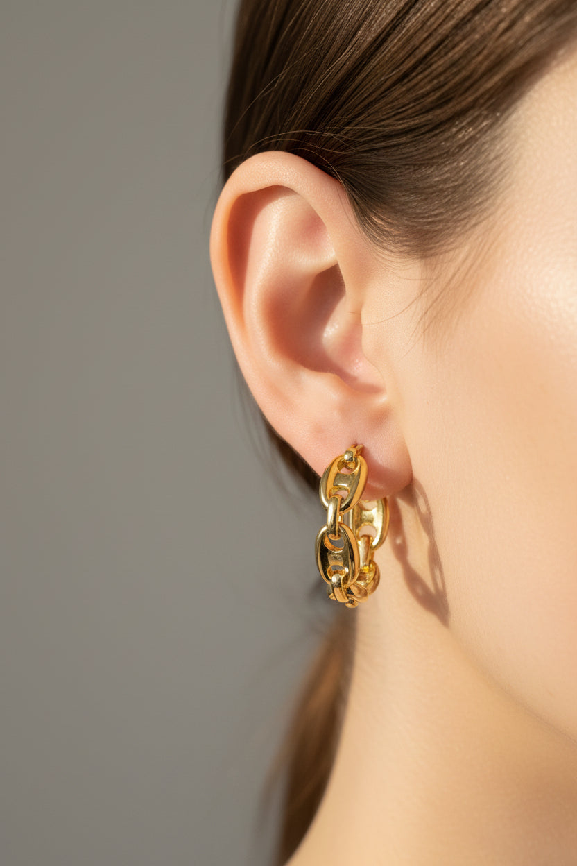 14K OVAL LINKS HOOP EARRING R-28920001