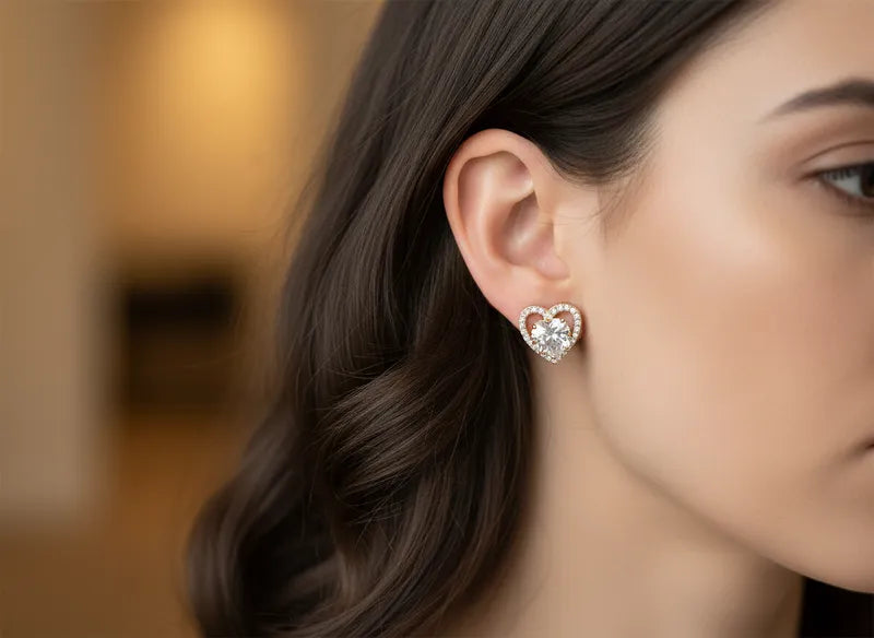 14K CLEAR HEART STUD EARRING RK-15850007