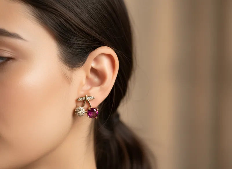 14K RED CHERRY STUD EARRING