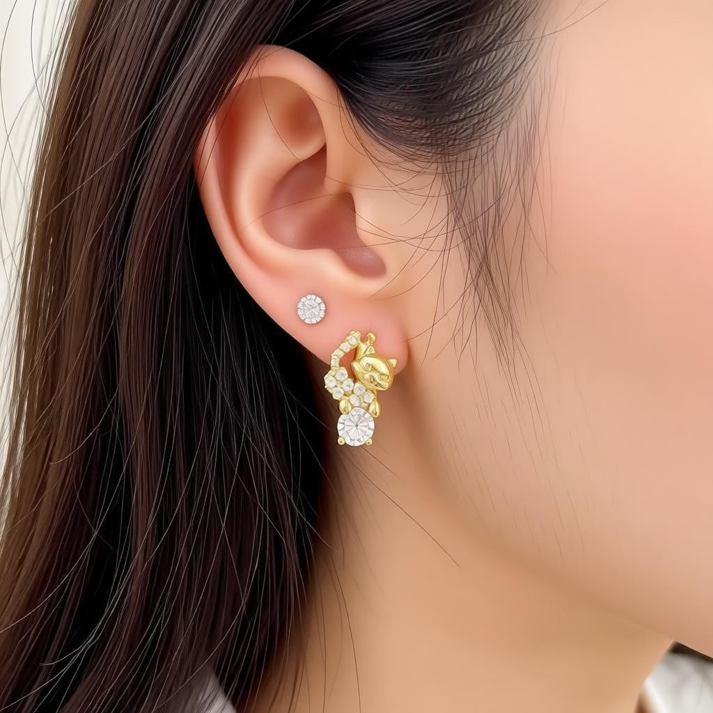 14K CLEAR CAT HUGGIE EARRING X000832942