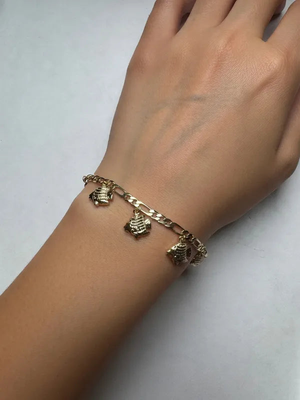 14K TEXTURED FISH CHARM 18+3CM BRACELET TH-04540001