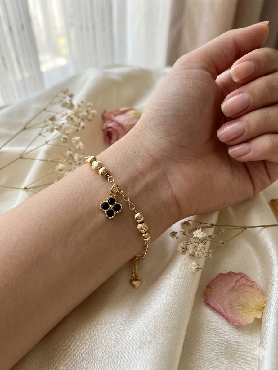14K BLACK CLOVER CHARM BRACELET
