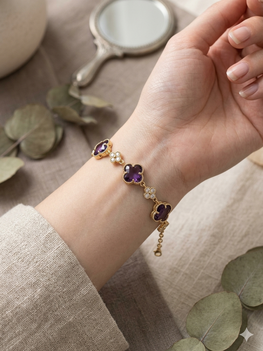 14K PURPLE CLOVER TENNIS BRACELET