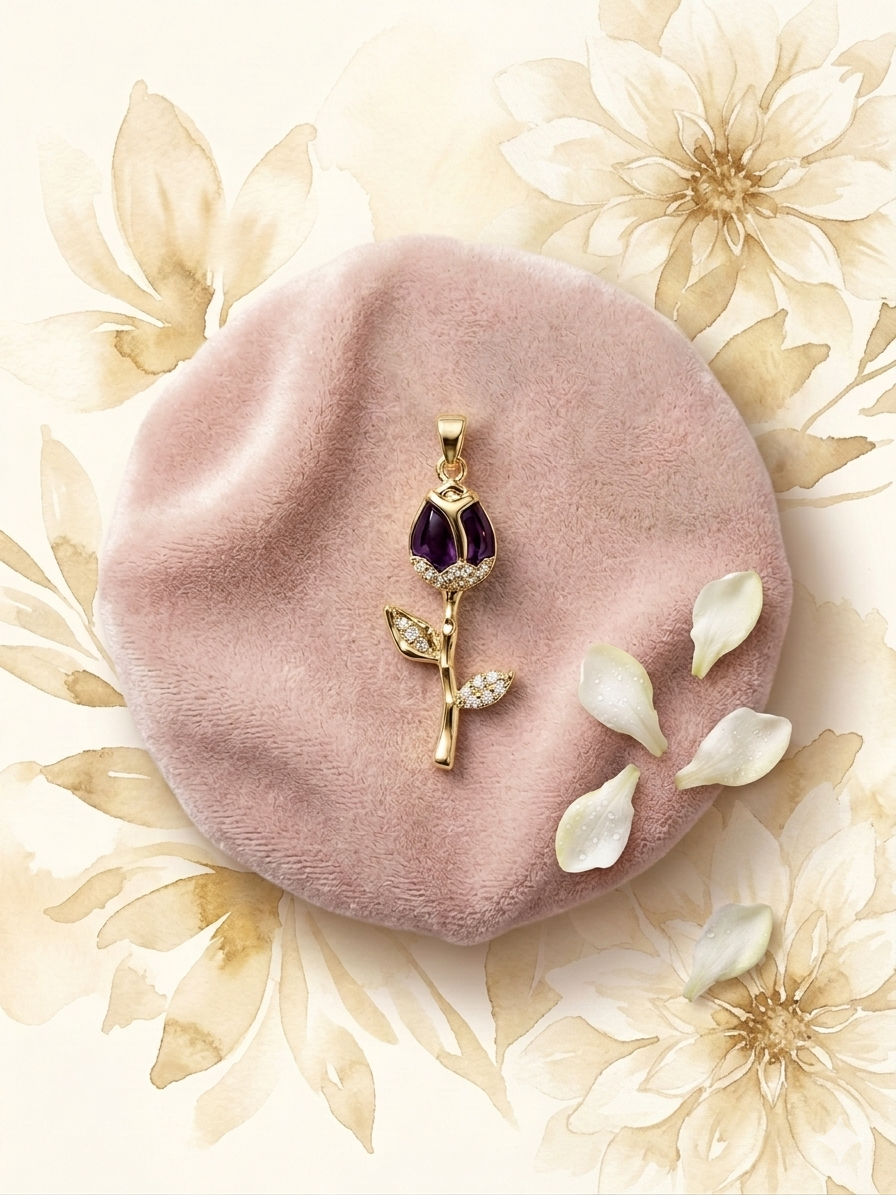14K PURPLE AMETHYST TULIP PENDANT