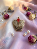 14K ROSE RED HEART ANGEL WINGS PENDANT