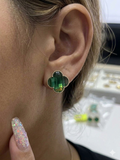 14K GREEN CRYSTAL CLOVER  FRENCH HOOP EARRING RH-14780005