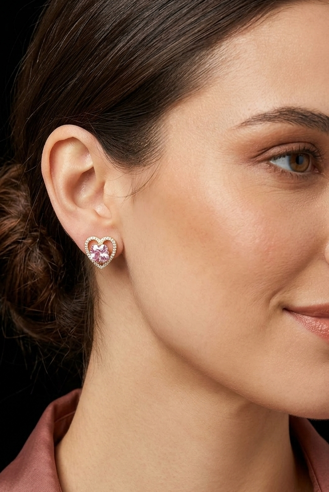 14K PINK HEART STUD RK-15850008