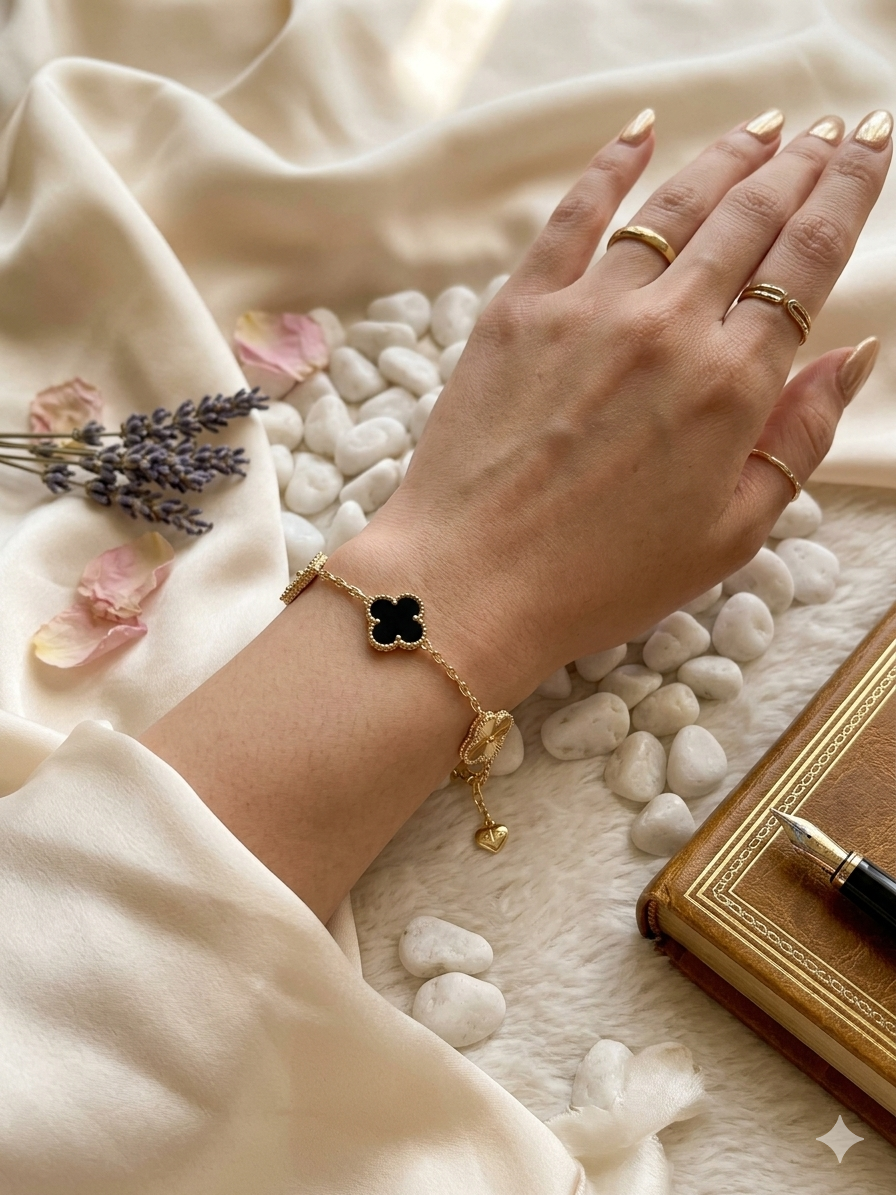 14K BLACK & GOLD CLOVER BRACELET CS-21330007