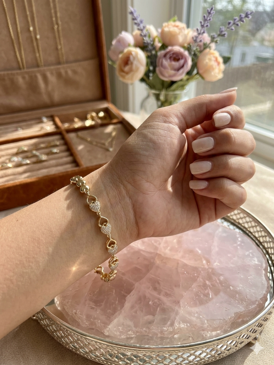 14K CLEAR HEART DESIGN BRACELET