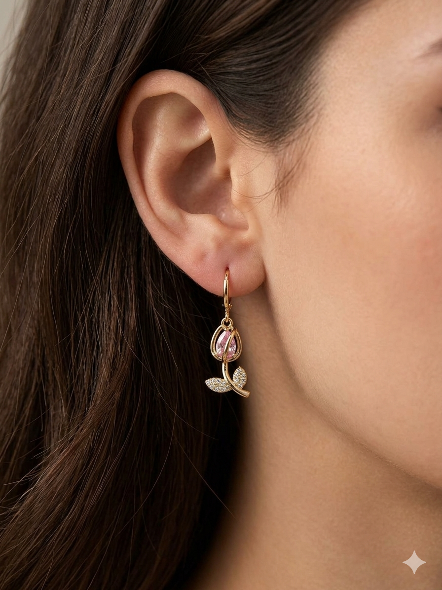 14K PINK TULIP DANGLE EARRING