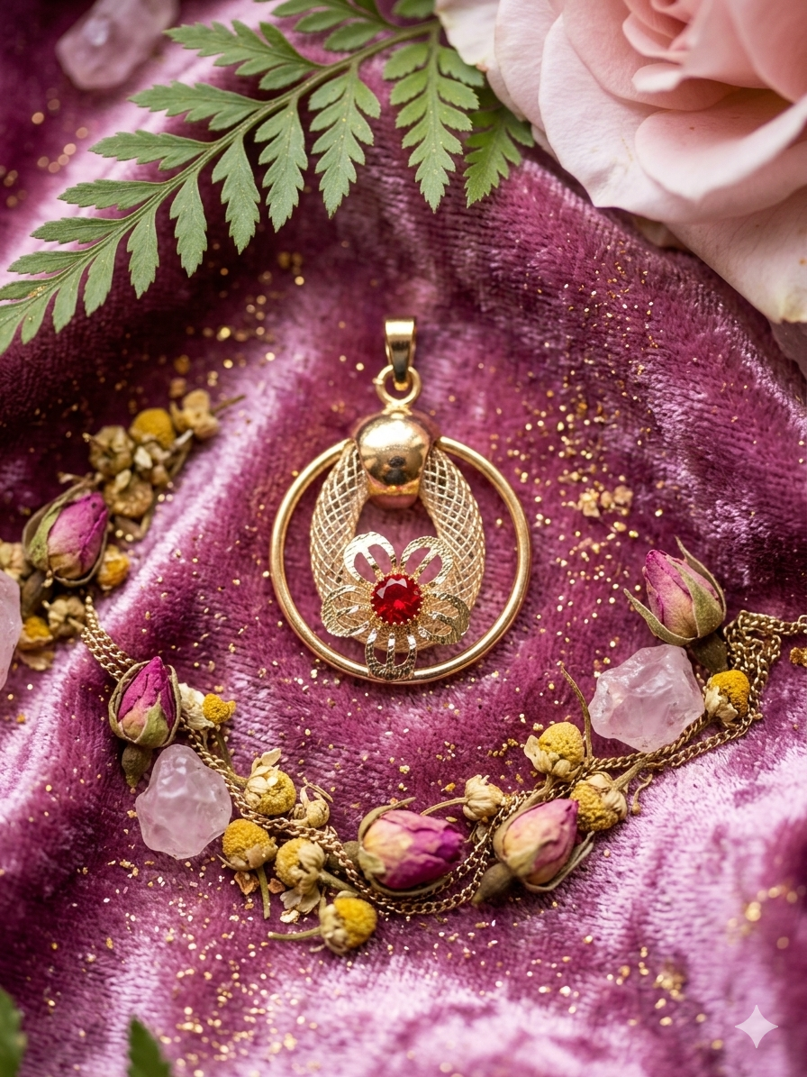 14K RUBY RED ROYAL LATTICE FLOWER DROP PENDANT XJHH110B