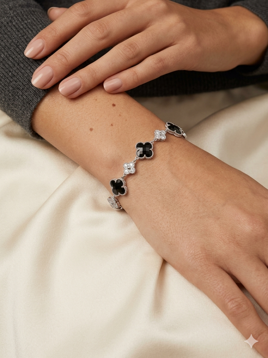 WHG BLACK ONYX CLOVER TENNIS BRACELET