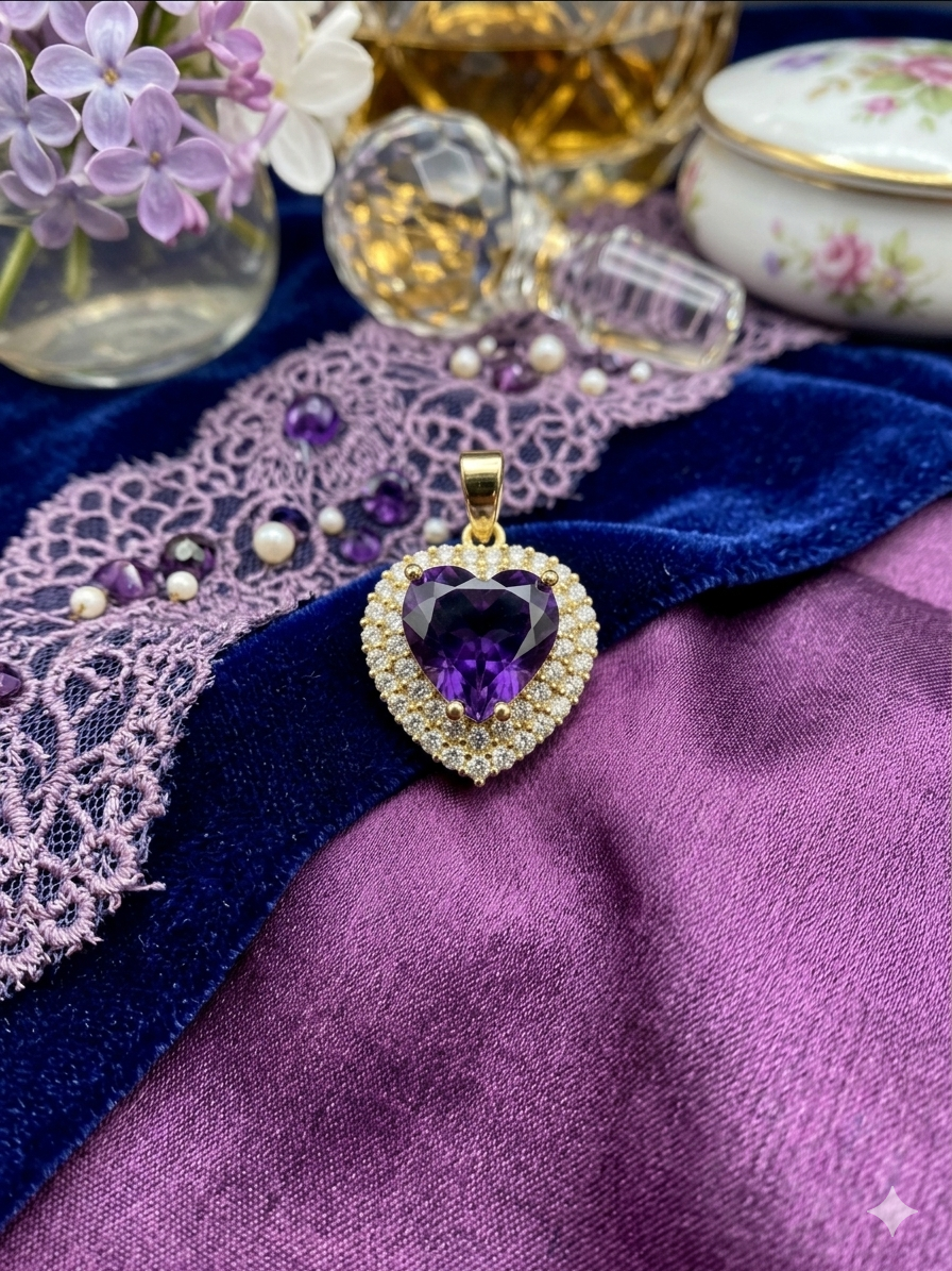 14K PURPLE AMETHYST HEART PENDANT