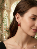 14K RUBY RED CLOVER FRENCH HOOP EARRING RH-14780002