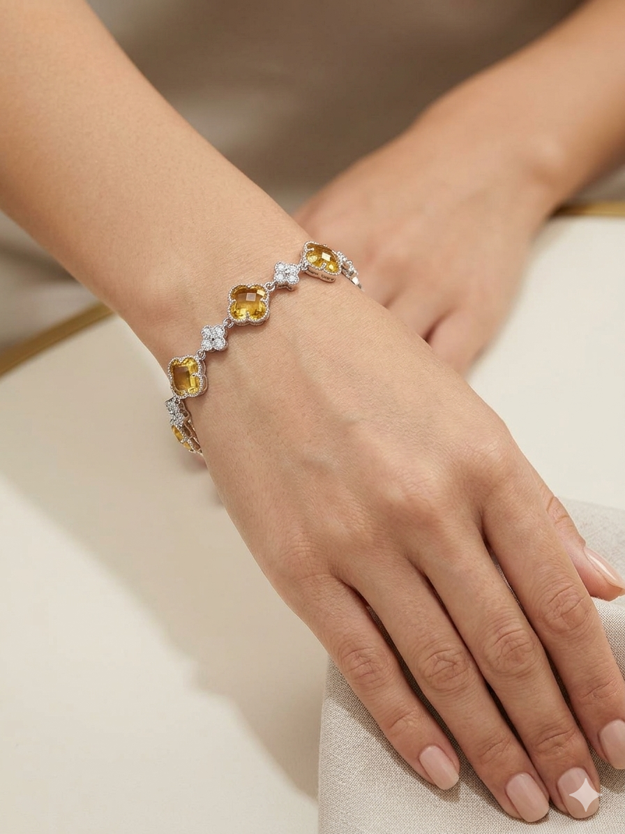 WHG CITRINE CLOVER TENNIS BRACELET