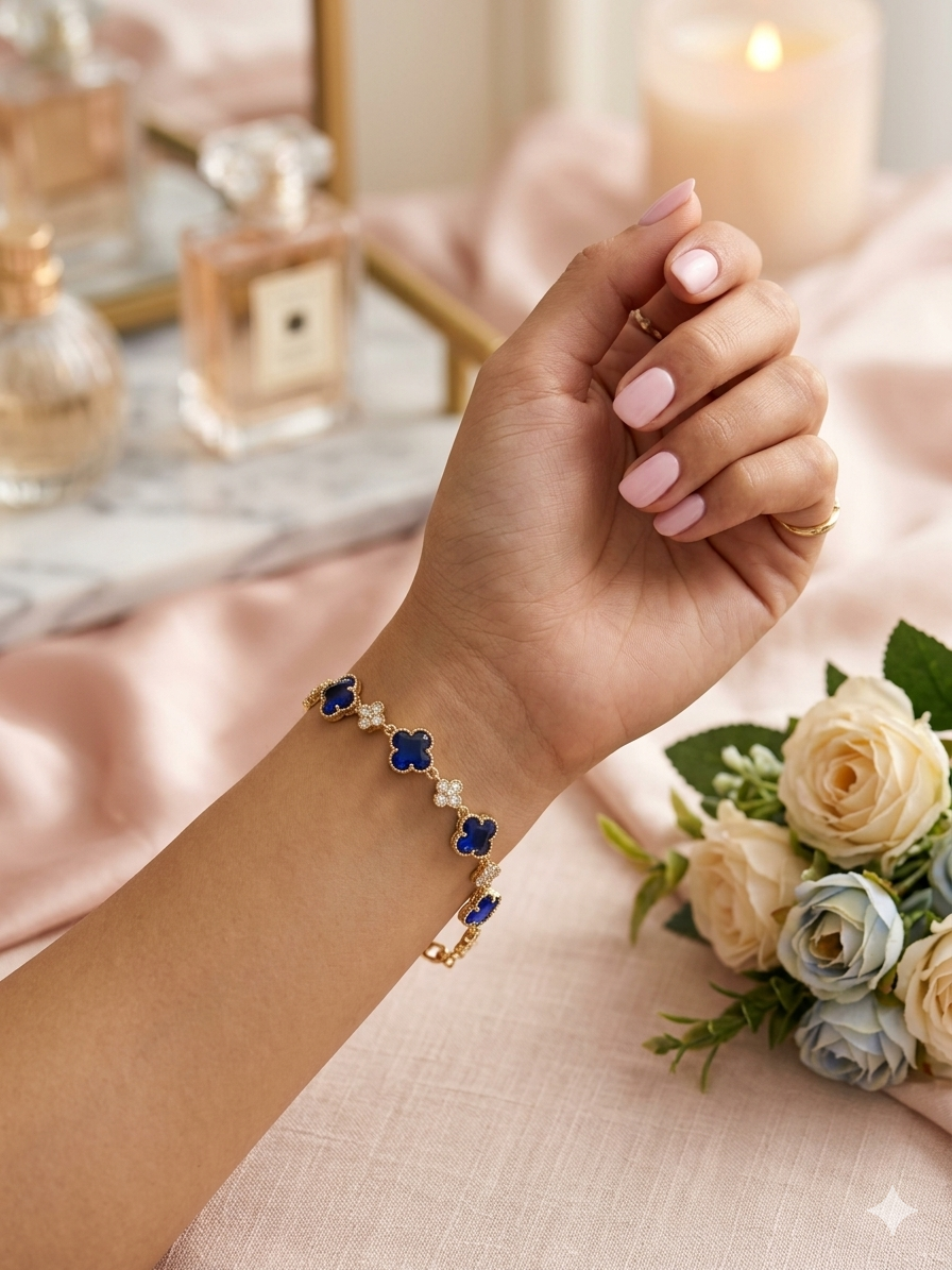 14K SAPPHIRE BLUE CLOVER TENNIS BRACELET