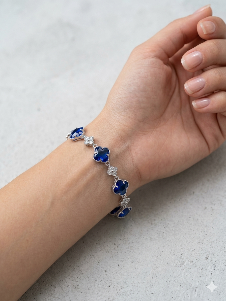WHG ROYAL BLUE CLOVER TENNIS BRACELET