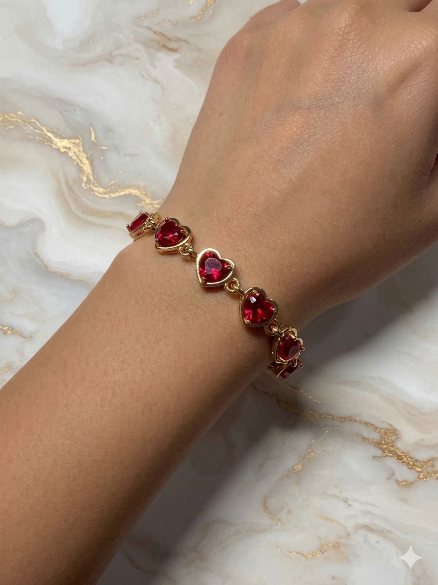 14K RED HEART TENNIS BRACELET