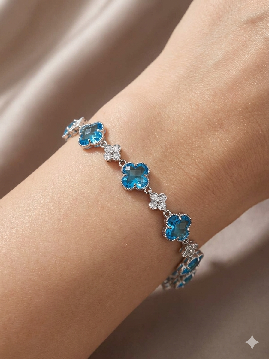 WHG AQUAMARINE CLOVER TENNIS BRACELET