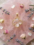 14K CLEAR CRYSTAL CLOVER PENDANT