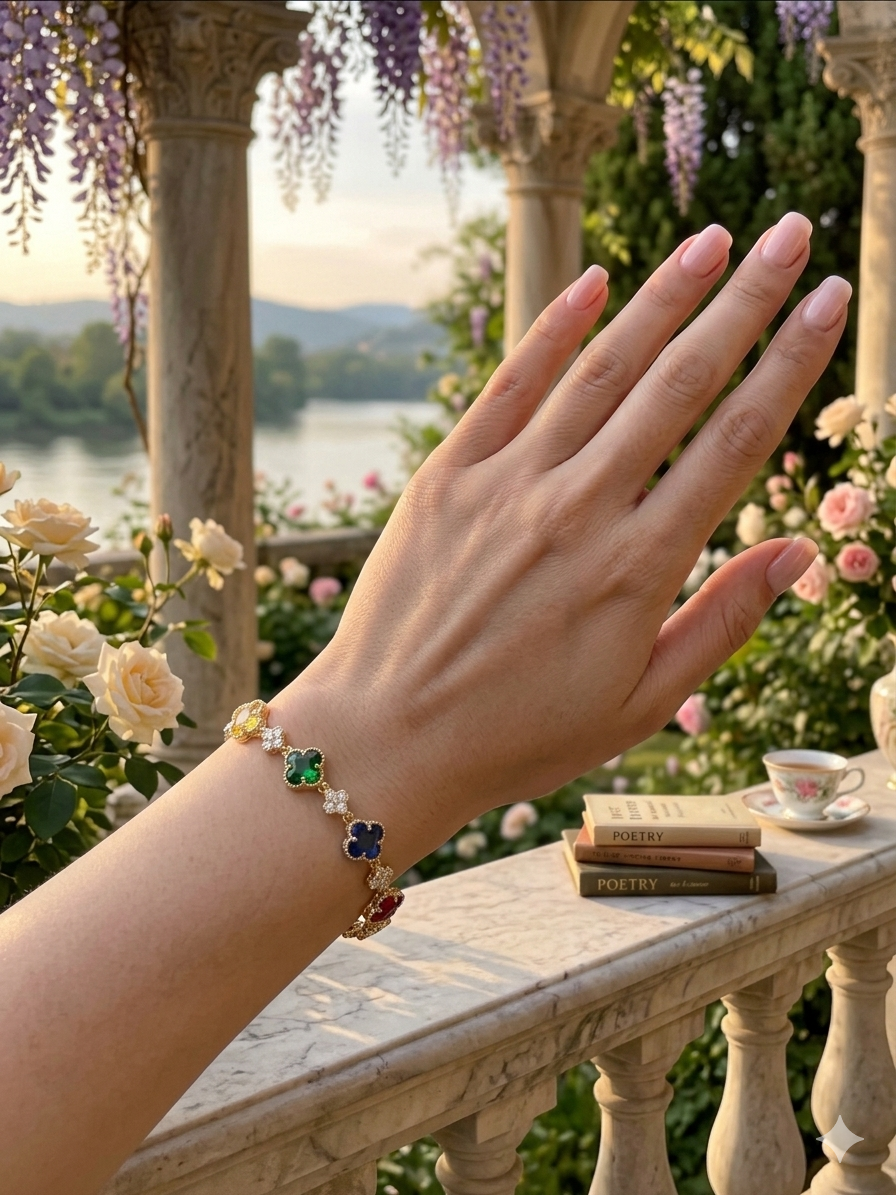 14K MULTI-COLOR CLOVER TENNIS BRACELET