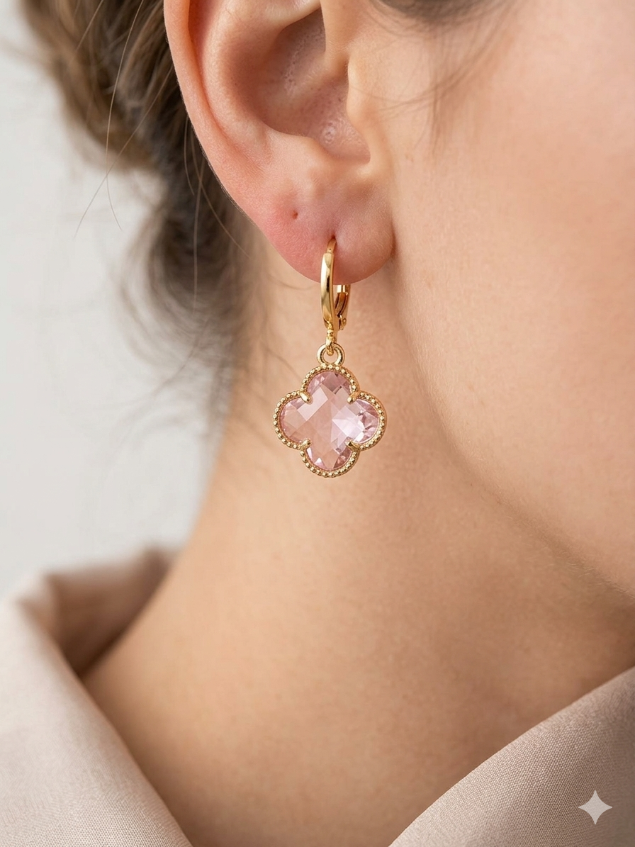 14K PINK CRYSTAL CLOVER DANGLE EARRING RH-08280003