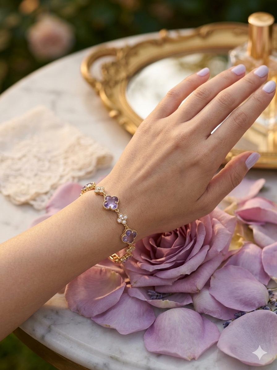 14K LIGHT AMETHYST CLOVER TENNIS BRACELET