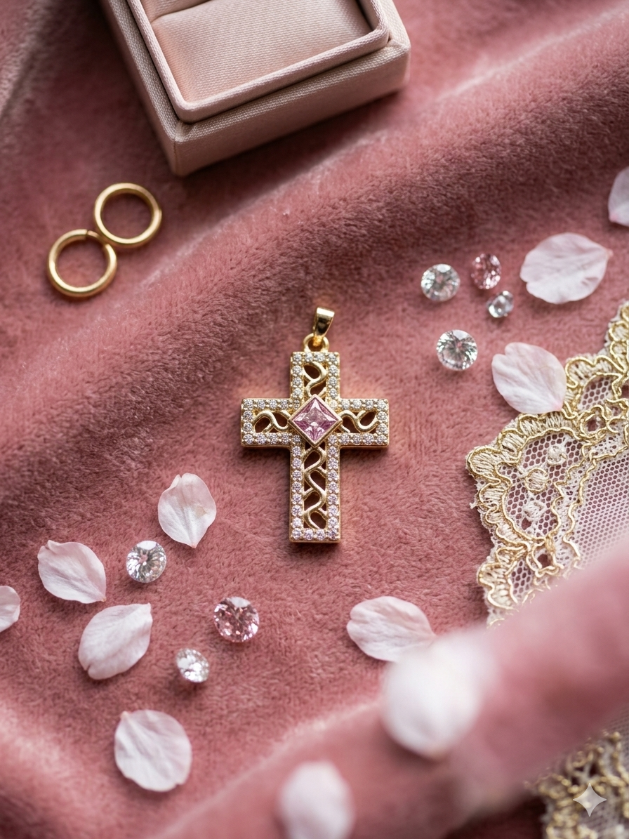 14K PINK CROSS PENDANT