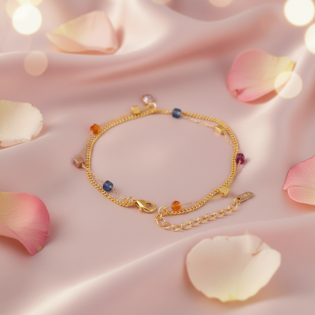14K MULTI-COLOR DOUBLE LAYER BRACELET 16 + 3 CM EXT CS-11370001